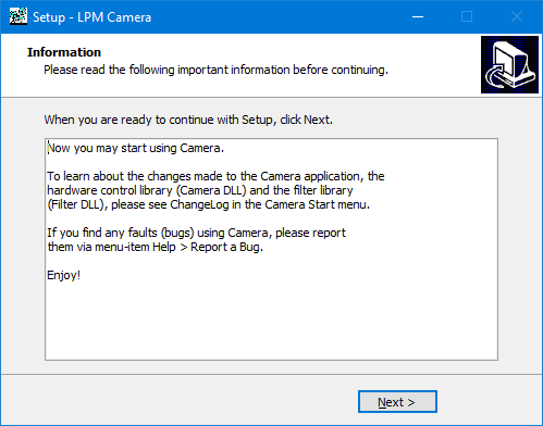 Setup Concluding Information Screen