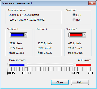 Analysis Mode, Area Dialog