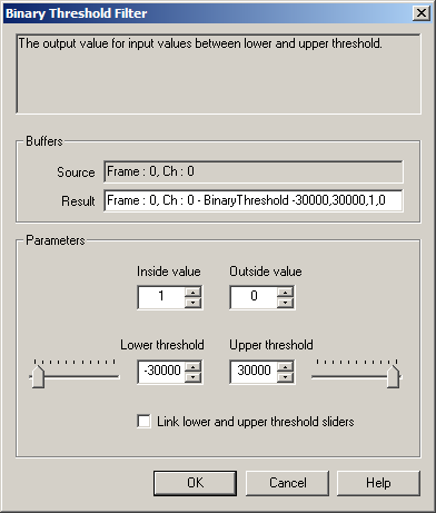 Analysis Mode, Filters: Binary Threshold Filter Dialog