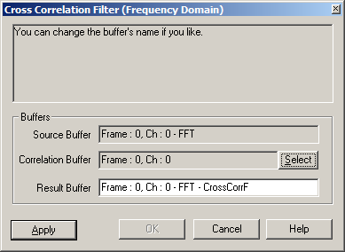 Analysis Mode, Filters: Cross-Correlation (Frequency Domain) Filter Dialog