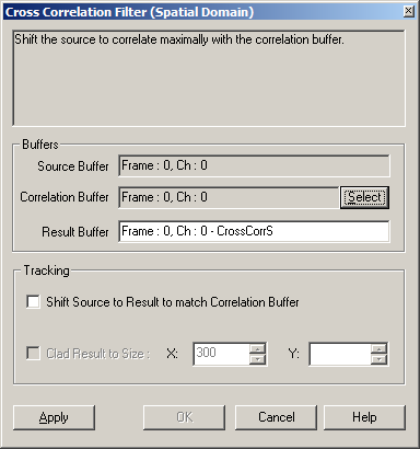 Analysis Mode, Filters: Cross-Correlation (Spatial Domain) Filter Dialog