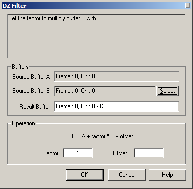 Analysis Mode, Filters: DZ-Correction Filter Dialog