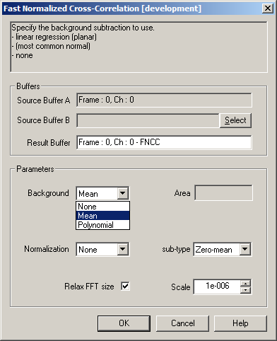 Analysis Mode, Filters: Normalized Cross-Correlation Filter Dialog