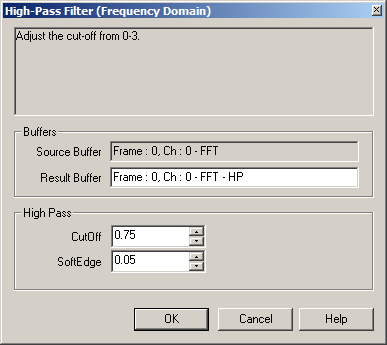 Analysis Mode, Filters: High-Pas Filter (Frequency Domain) Filter Dialog