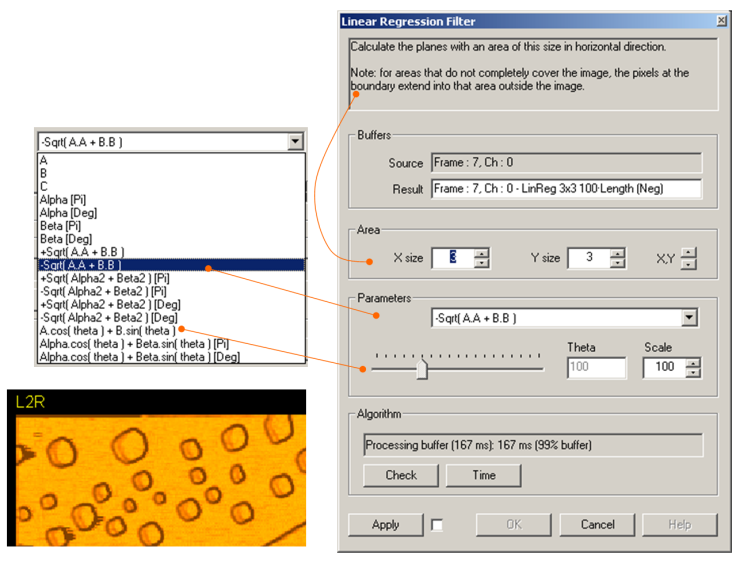 Analysis Mode, Filters: Linear Regression Filter example showing -sqrt(AA+BB)