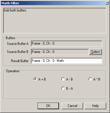 Analysis Mode, Filters: Math Filter Dialog
