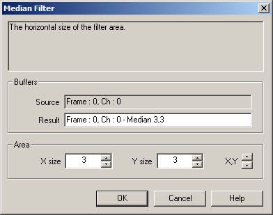 Analysis Mode, Filters: Median Filter Dialog