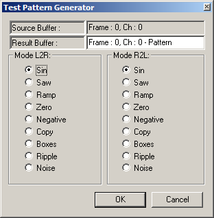 Analysis Mode, Filters: Test Pattern Generator Dialog